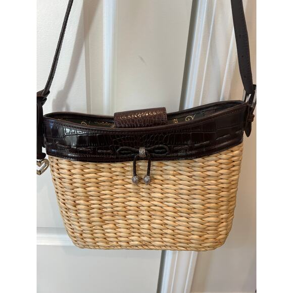 Brighton straw & leather shoulder bag purse - Picture 1 of 5